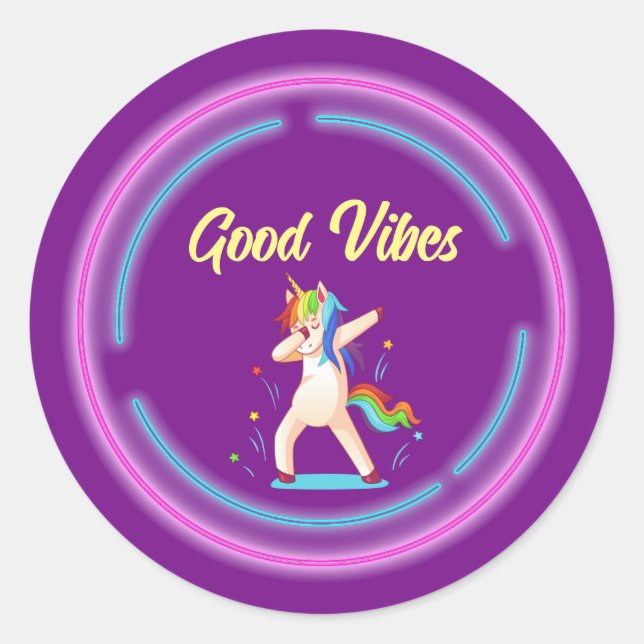 Good Vibes Unicorn Classic Round Sticker (Front)