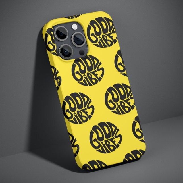 Good Vibes Yellow Trendy Modern Simple Typography Case-Mate iPhone Case (Creator Uploaded)