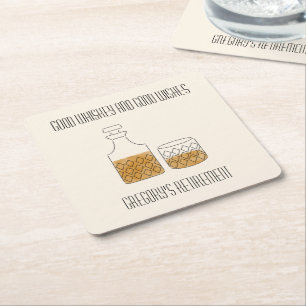 Good Whiskey Good Wishes Retirement Party Square Paper Coaster