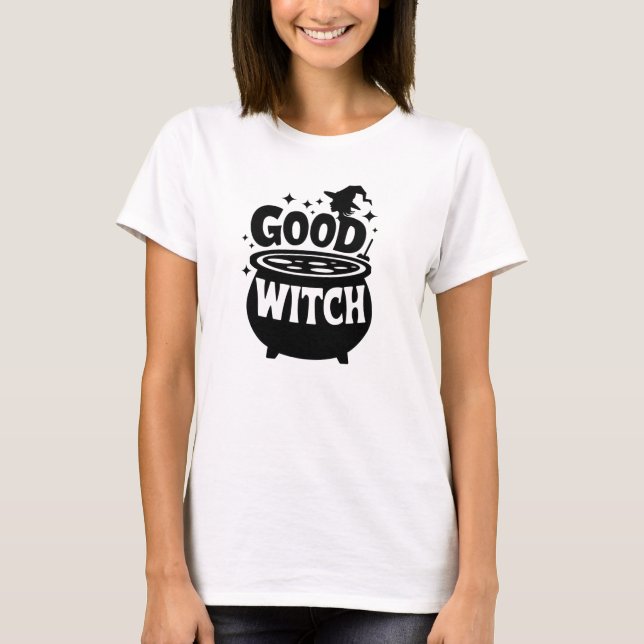 Good Witch Black and White Womens Halloween T-Shirt (Front)