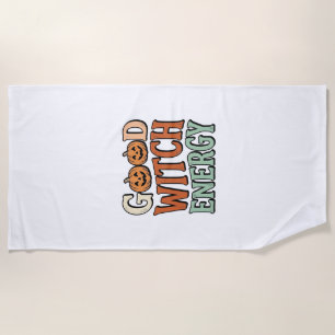 Good Witch Energy Vintage Halloween Vector Design_ Beach Towel