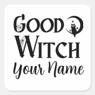Good Witch Owl in Moon Halloween Square Sticker