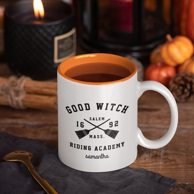 Good Witch Riding Academy Personalized Halloween Two-Tone Coffee Mug (Creator Uploaded)