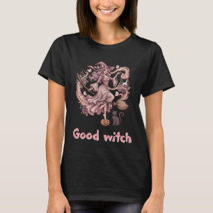 Good Witch Vintage Pink Halloween Magic & Cat T-Shirt