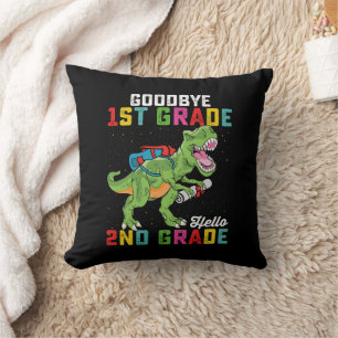 Goodbye 1st Grade Hello 2nd Grade T Rex Dinosaur Throw Pillow