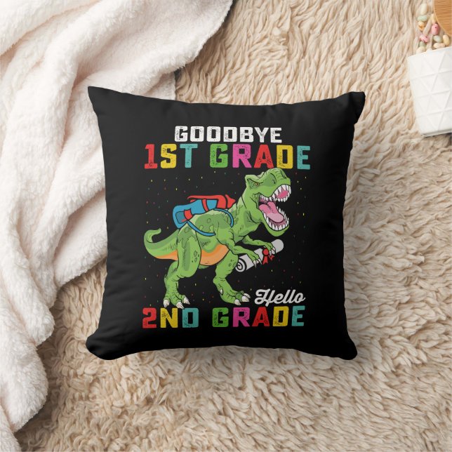 Goodbye 1st Grade Hello 2nd Grade T Rex Dinosaur Throw Pillow (Blanket)