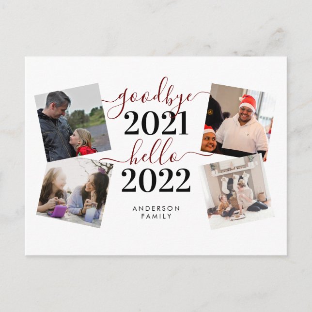 Goodbye 2021 Hello 2022 Calligraphy Photo New Year Postcard (Front)