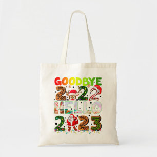 Goodbye 2022 Hello 2023 Cute Santa Claus Reindeer Tote Bag