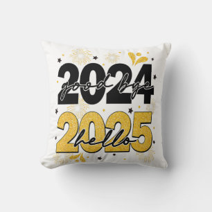 Goodbye 2024 Hello 2025 Fireworks Happy New Years  Throw Pillow