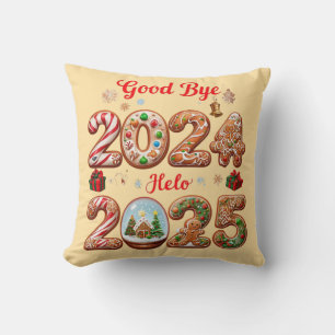 Goodbye 2024 Hello 2025 Happy New year Design Throw Pillow