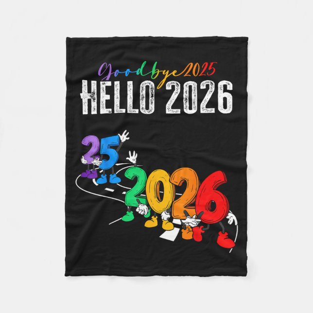 Goodbye 2025 Hello 2026 Funny Cartoon New Year Boy Fleece Blanket (Front)
