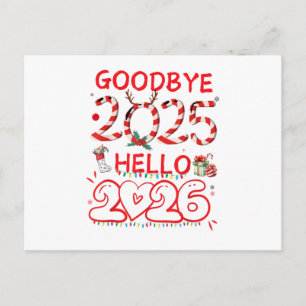 Goodbye 2025 Hello 2026 Merry Christmas Happy New  Holiday Postcard