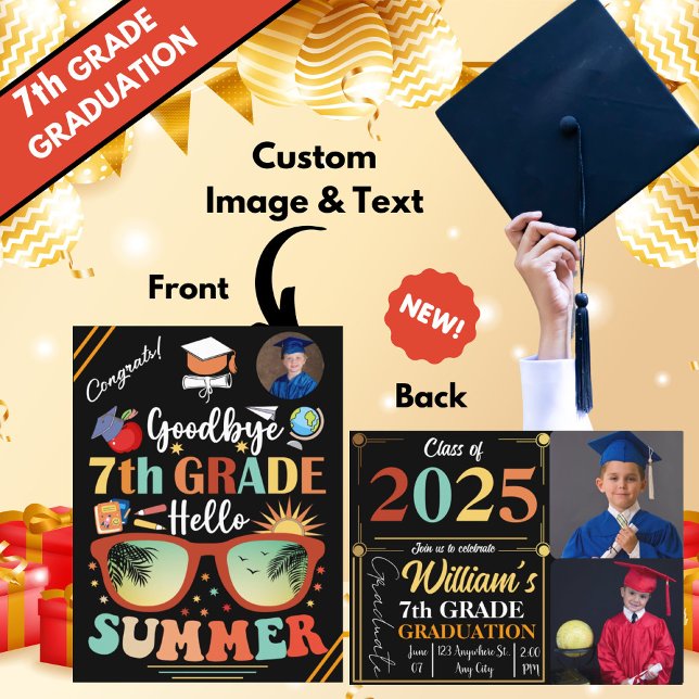 Goodbye 7th Grade Hello Summer Graduation Custom   Announcement Postcard (Creator Uploaded)