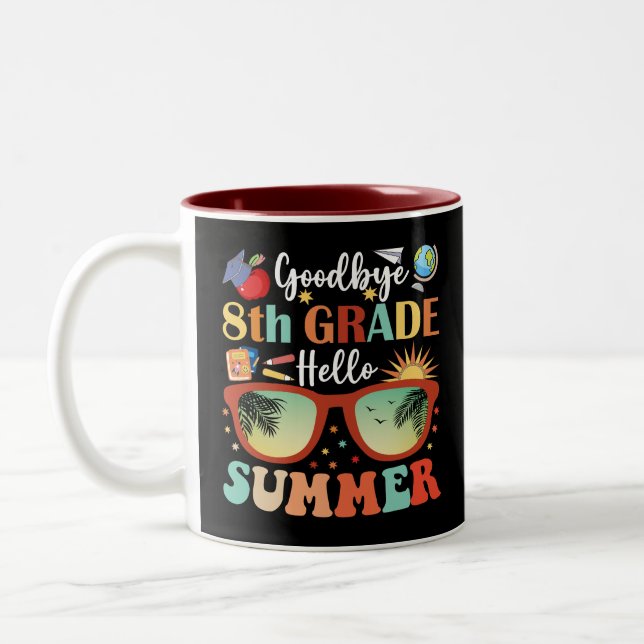 Goodbye 8th Grade Hello Summer Funny Graduation Two-Tone Coffee Mug (Left)