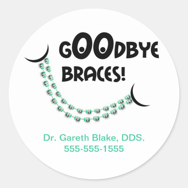 Goodbye Braces Green Orthodontist Patient Custom Classic Round Sticker (Front)