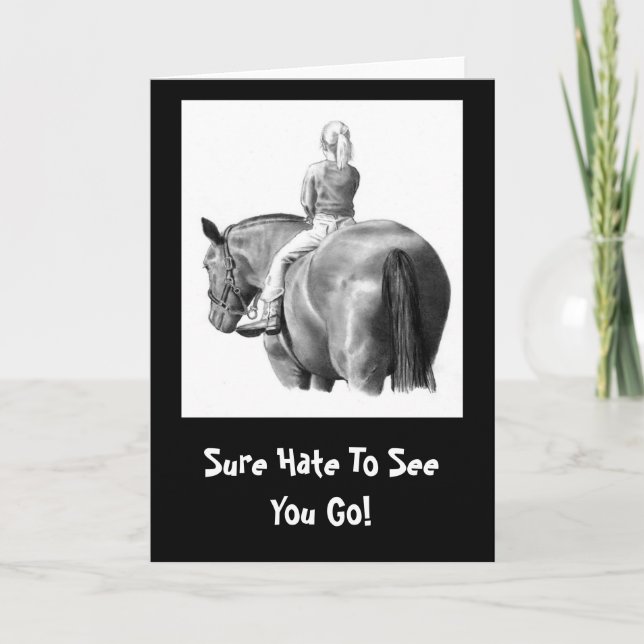 GOODBYE CARD: GIRL: HORSE: PENCIL ART CARD (Front)