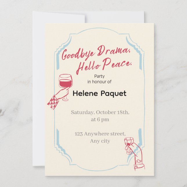 Goodbye Drama Hello Peace Funny Divorce Party Invitation (Front)