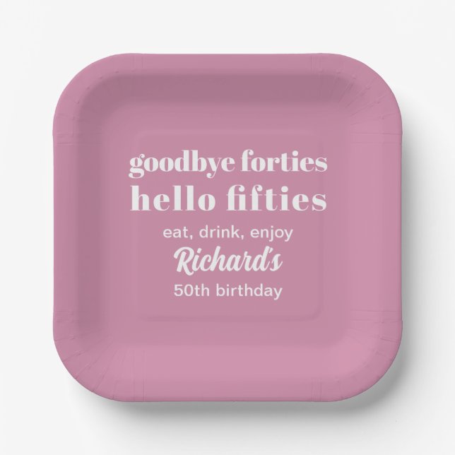 Goodbye Forties Hello Fifties 50th Birthday Party Paper Plate (Front)