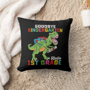 Goodbye Kindergarten Hello 1st Grade T Rex School Throw Pillow
