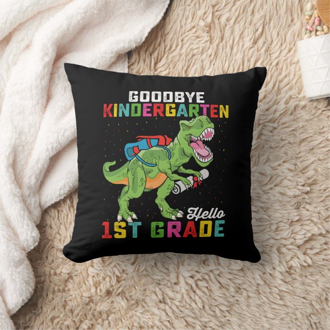 Goodbye Kindergarten Hello 1st Grade T Rex School Throw Pillow (Blanket)