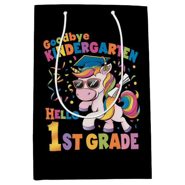 Goodbye Kindergarten Hello 1st Grade Unicorn Medium Gift Bag (Front)