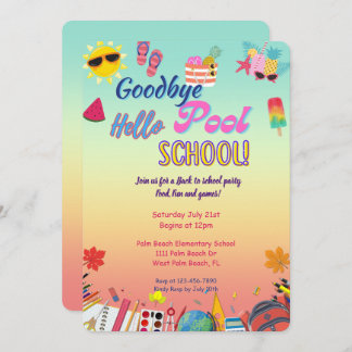 Goodbye Pool Hello School Back to School Party Invitation