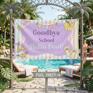 Goodbye School Hello Pool Stripes Party Banner