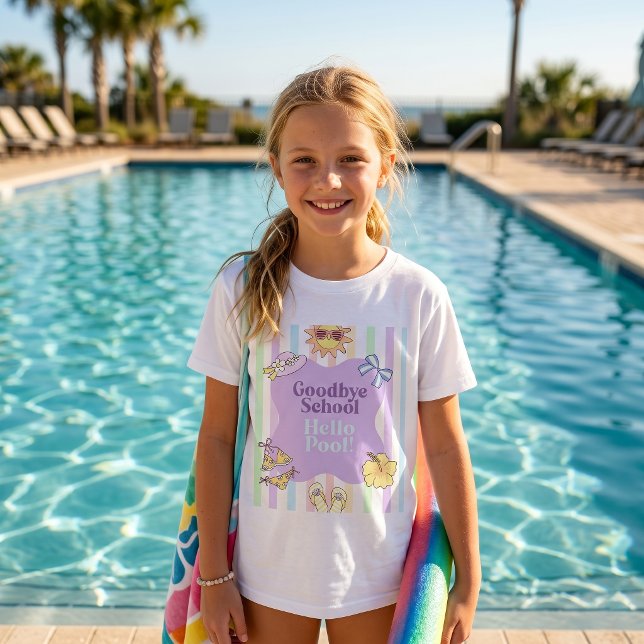 Goodbye School Hello Pool Stripes Party T-Shirt  (Creator Uploaded)