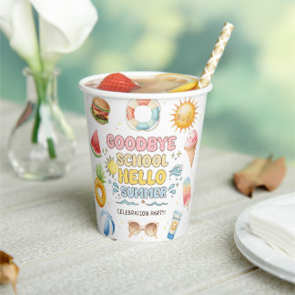 Goodbye School, Hello Summer, End of School  Paper Cups