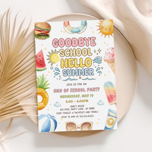 Goodbye School, Hello Summer, End of School Party Invitation (Creator Uploaded)