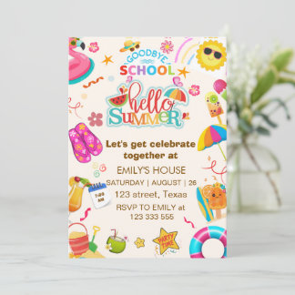 GOODBYE SCHOOL Hello summer PARTY, End of School  Invitation