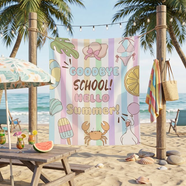 Goodbye School Hello Summer Party Stripes Tapestry (Creator Uploaded)
