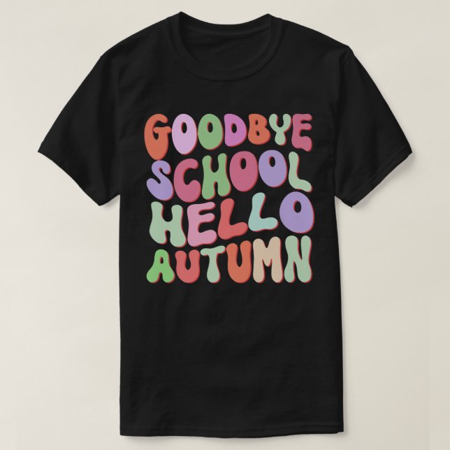 Goodbye Summer Welcome Autumn Maple Flamingo Leaf  T-Shirt (Design Front)