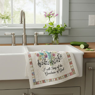 Goodness of God quilted look floral music Kitchen Towel