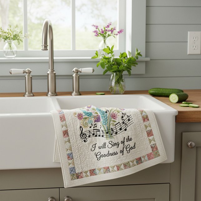 Goodness of God quilted look floral music Kitchen Towel (Creator Uploaded)