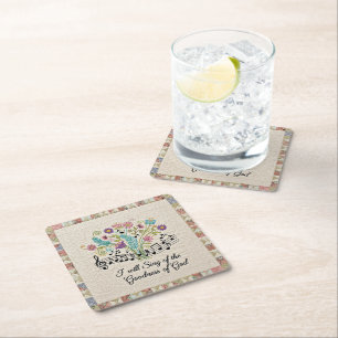 Goodness of God quilted look floral music Square Paper Coaster