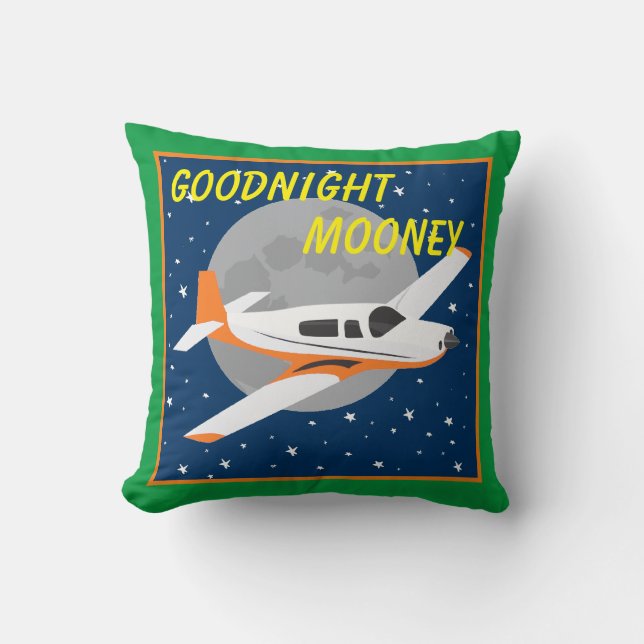 Goodnight Mooney Airplane Throw Pillow (Front)