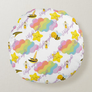 Goodnight round baby pillow with baby elements.