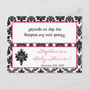 Goody Bag Topper Hot Pink Black Damask Invitation Postcard