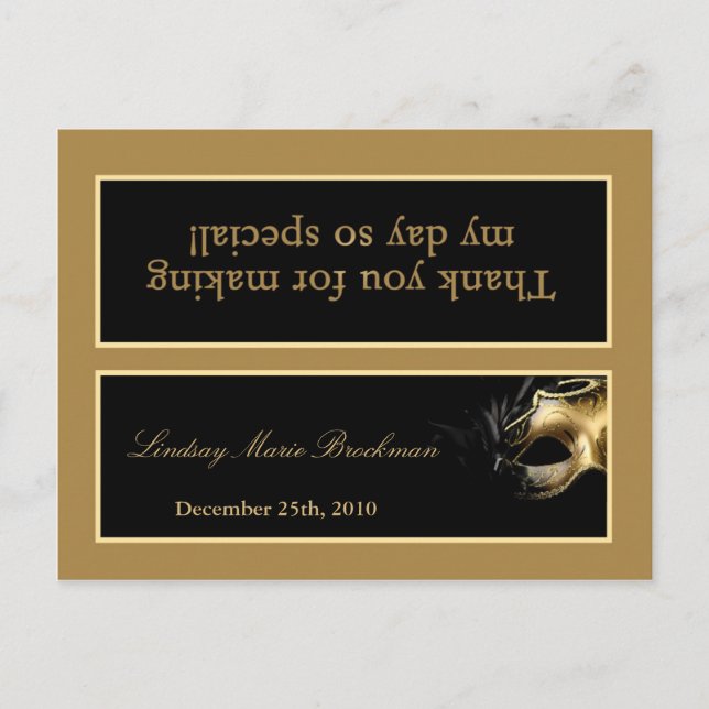 Goody Bag Topper Mis XV Gold Black Party Invitation Postcard (Front)