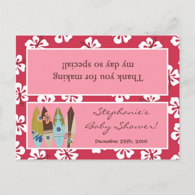 Goody Bag Topper Pink Hawaiian Luau Tropical Invitation Postcard (Front)