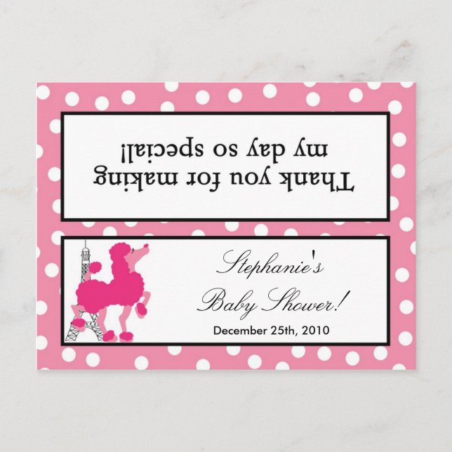 Goody Bag Topper Pink Poodle Paris Eiffel Tower Invitation Postcard (Front)