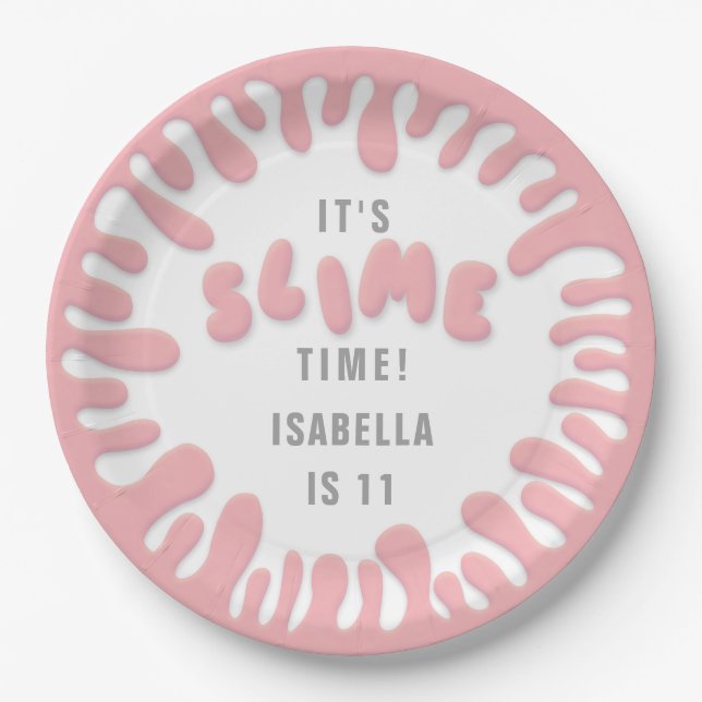 Gooey rose pink slime party paper plate (Front)