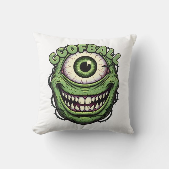 Goofball Monster Eye – Funny Creepy One-Eyed Carto Throw Pillow (Front)