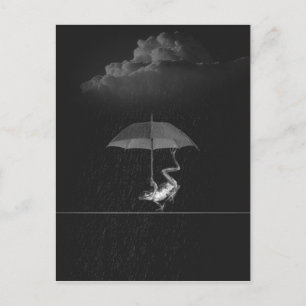 Goofy Black and White Frog with Umbrella in Rain Postcard