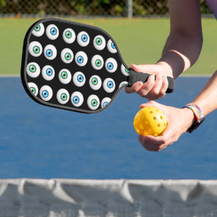 Goofy Blue and Green Eyeball Pattern Pickleball Paddle