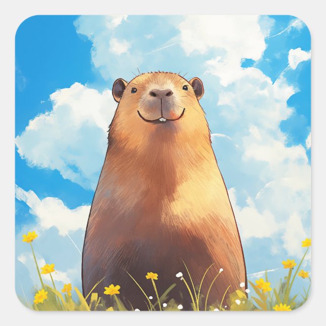 Goofy Capybara Smile Square Sticker (Front)