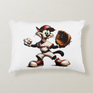 Goofy Cat Baseball Pitcher Winds Up Accent Pillow