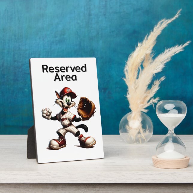 Goofy Cat Baseball Pitcher Winds Up Add Text Plaque (Side)
