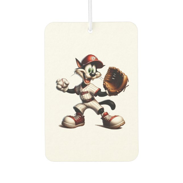 Goofy Cat Baseball Pitcher Winds Up Air Freshener (Front)